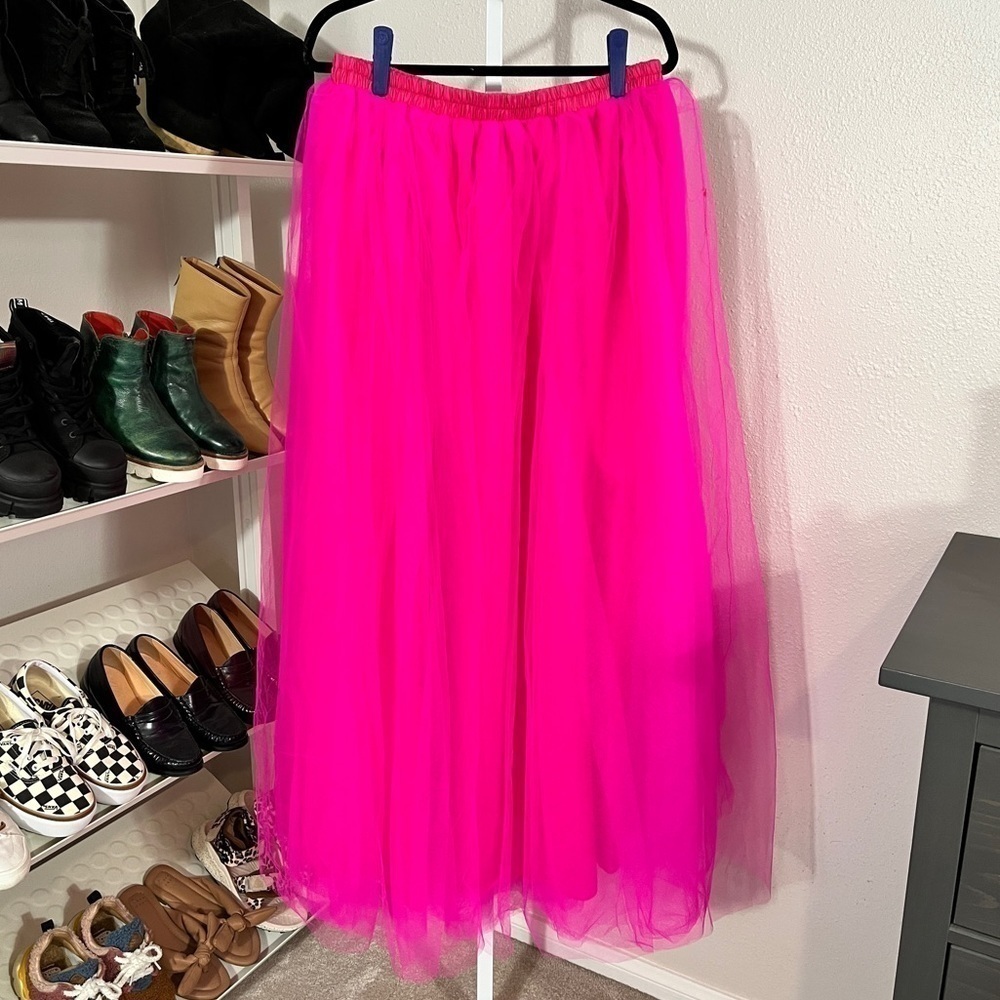Hot Pink 5 Layer Tulle Lined Maxi Skirt